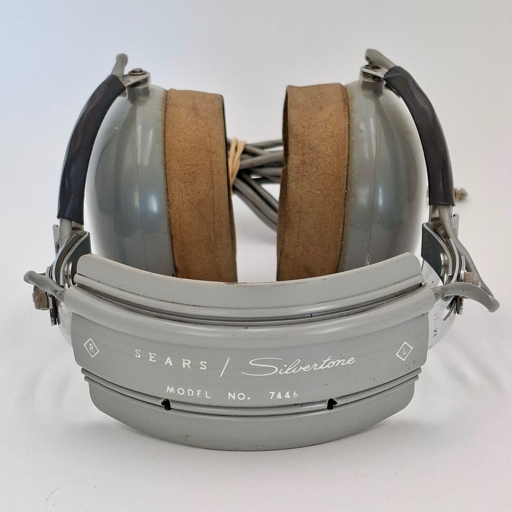 VTG Sears Silvertone 7446 Stereo Headphones Gray Over Ear 1/4 Jack retro WORKS!